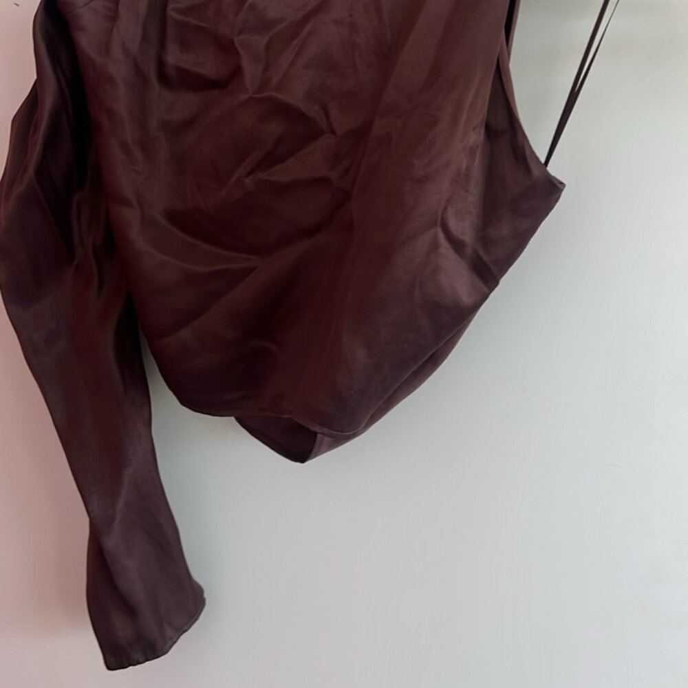ZARA Satin One Shoulder Blouse Brown, Size XL - Picture 2 of 4
